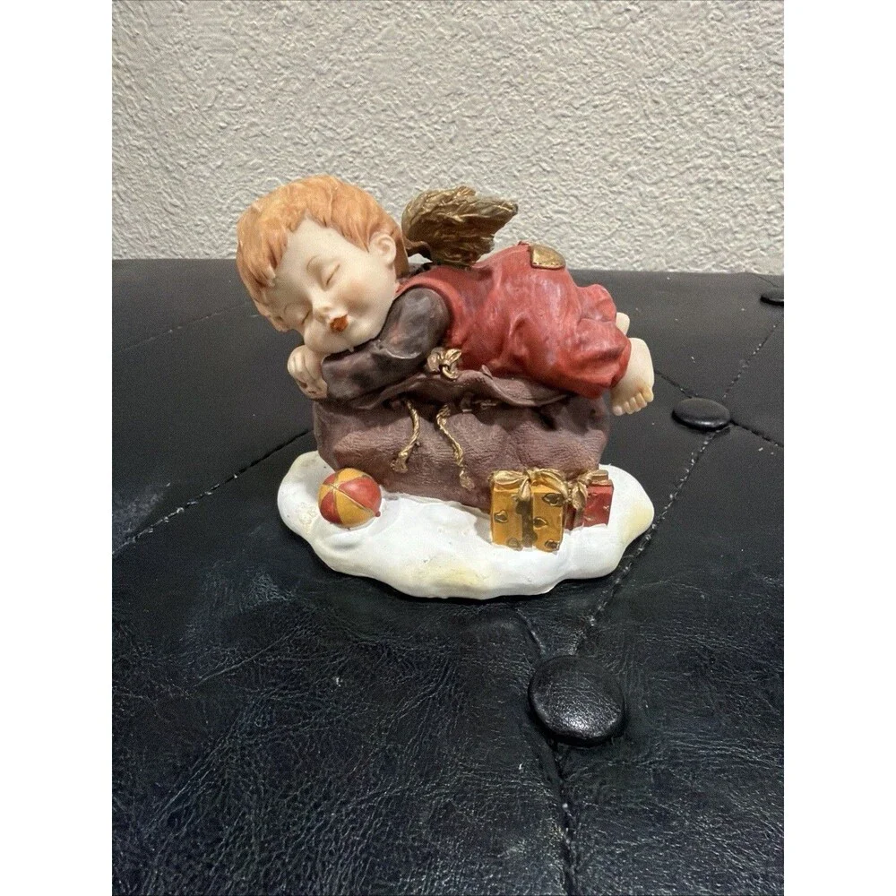 Angel Christmas Figurines Set of 2 Hand Painted Ceramic Holiday Decor